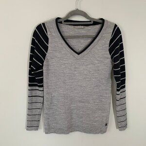 Smartwool mixed print lightweight v-neck‎ gray black pullover sweater
